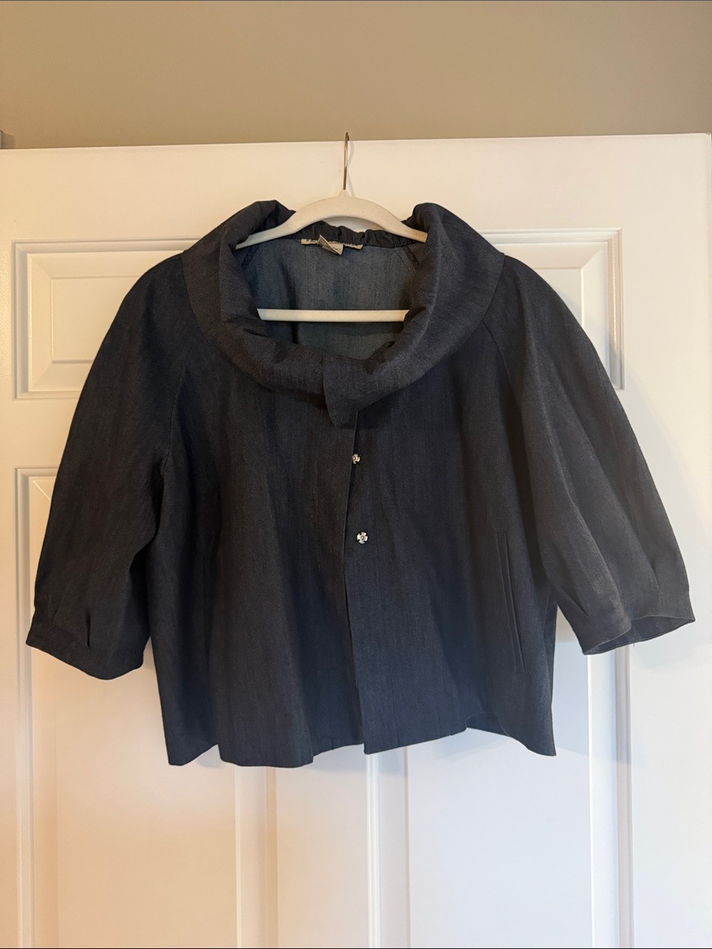Requirements Navy Denim Swing Jacket with Volume Collar, vintage